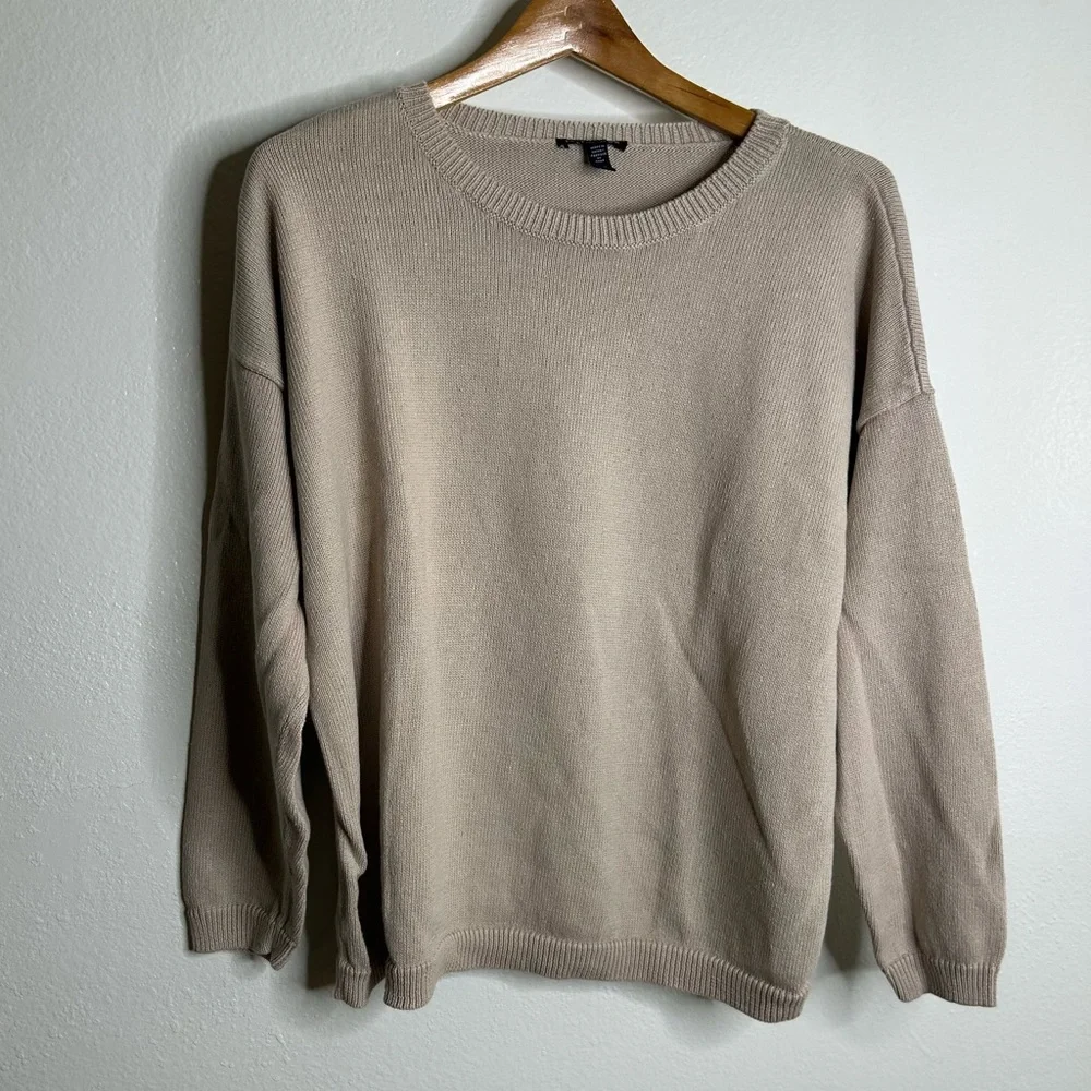 Eileen Fisher Organic Cotton Linen Tan Neutral Knit Pullover Sweater